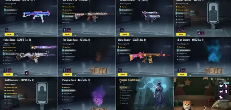 PGM569 M416 Call of the Wild L4, SCAR-L L3, 23 Lab Weapons, 40 Max RP, 330 Outfits, 250 Weapon Skins, 6 M416 Skins, Conq C8S22, Lvl 80 (G)